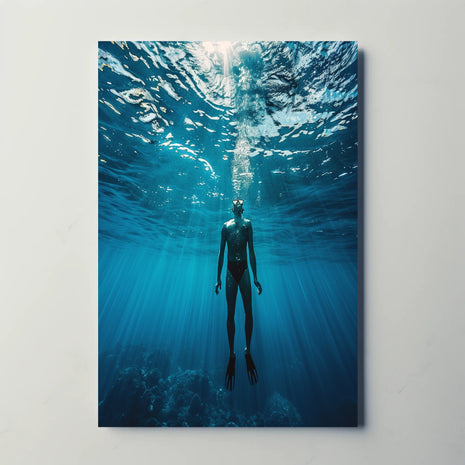 Diver's Solitude Underwater Scene - Abstract, Artistic Poster