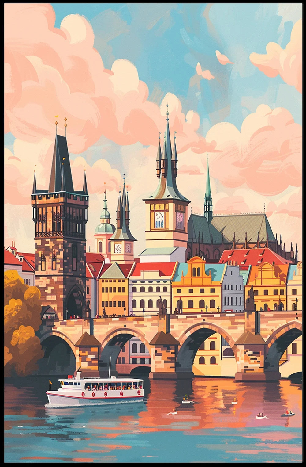 Prague Cityscape Poster: Charles Bridge & Vibrant Skyline