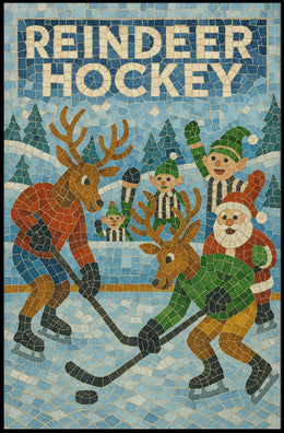 Reindeer Hockey Holiday Sports Poster