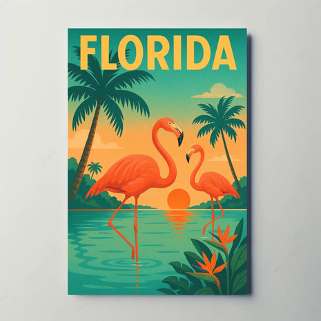 Florida Flamingos Retro Travel Poster