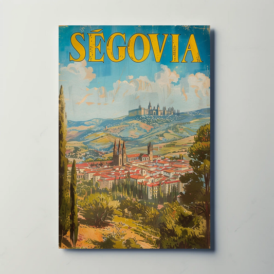 Segovia Historic Hillside Castle Town Travel Poster