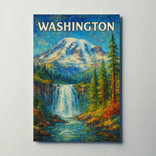 Washington Evergreen State Seattle Mount Rainier Travel Poster