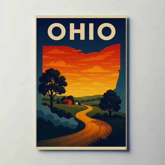 Ohio Country Road Sunset Horizon Travel Poster