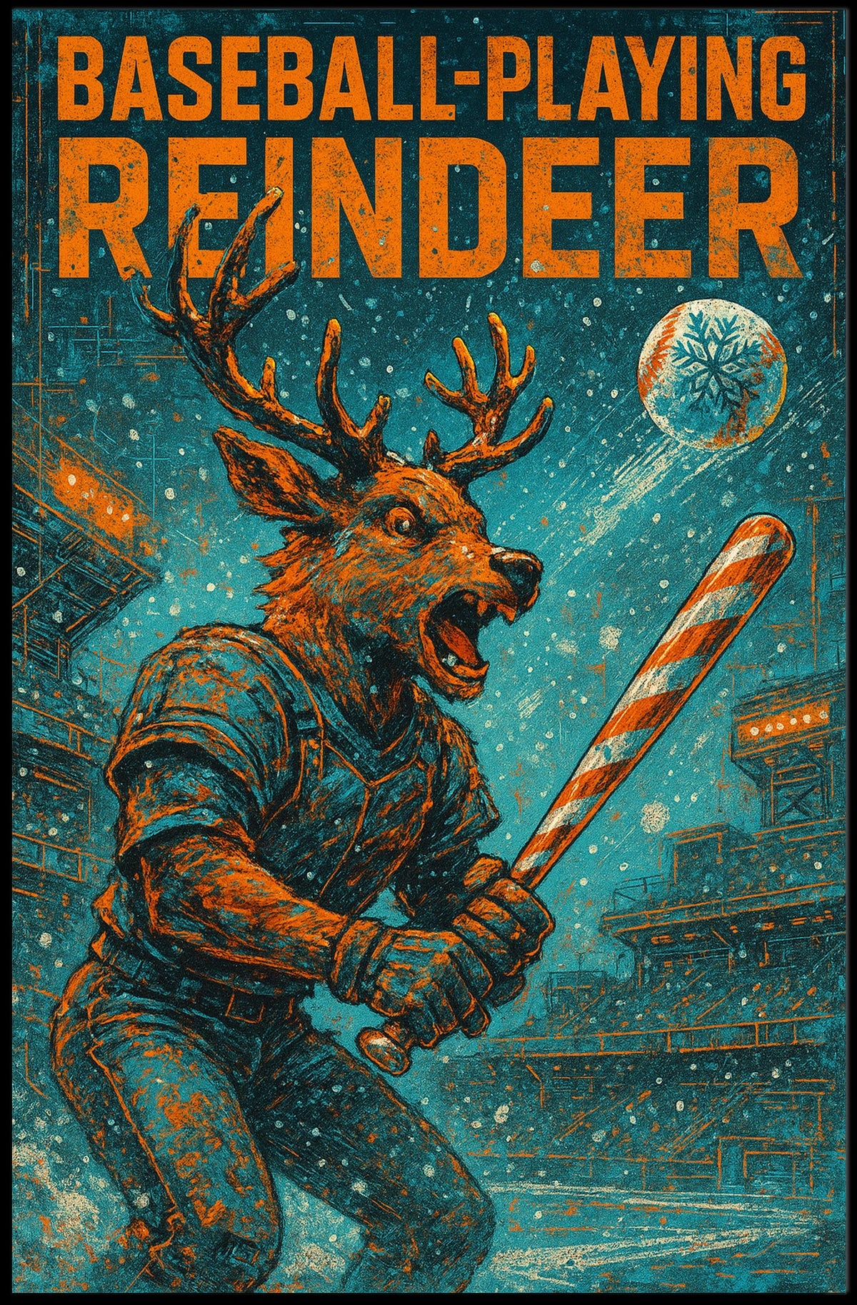 Baseball-Playing Reindeer Poster