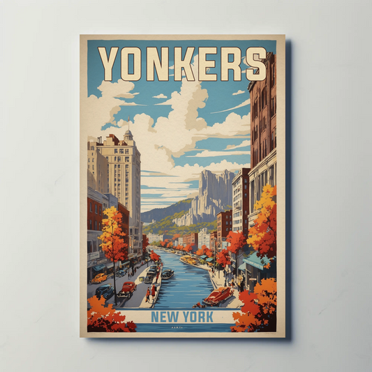 Yonkers New York Cityscape Vintage Travel Poster