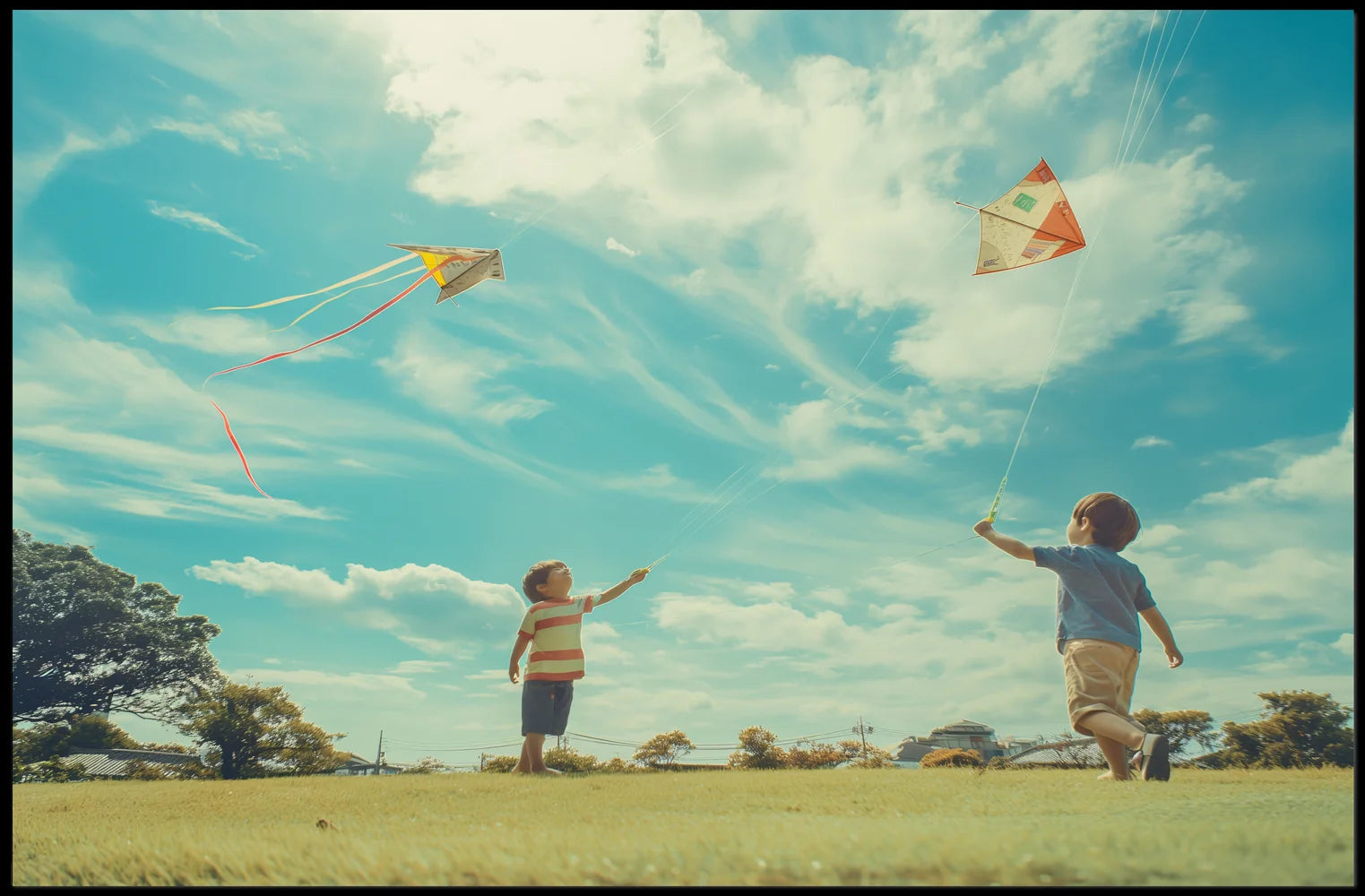 Serene Summer Day Children Kite Flying Poster