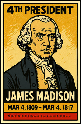 James Madison 4th President of the United States Inked Comic Style Poster