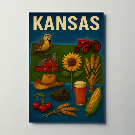 Kansas State Symbols Agriculture Sunflower Tractor Poster Poster