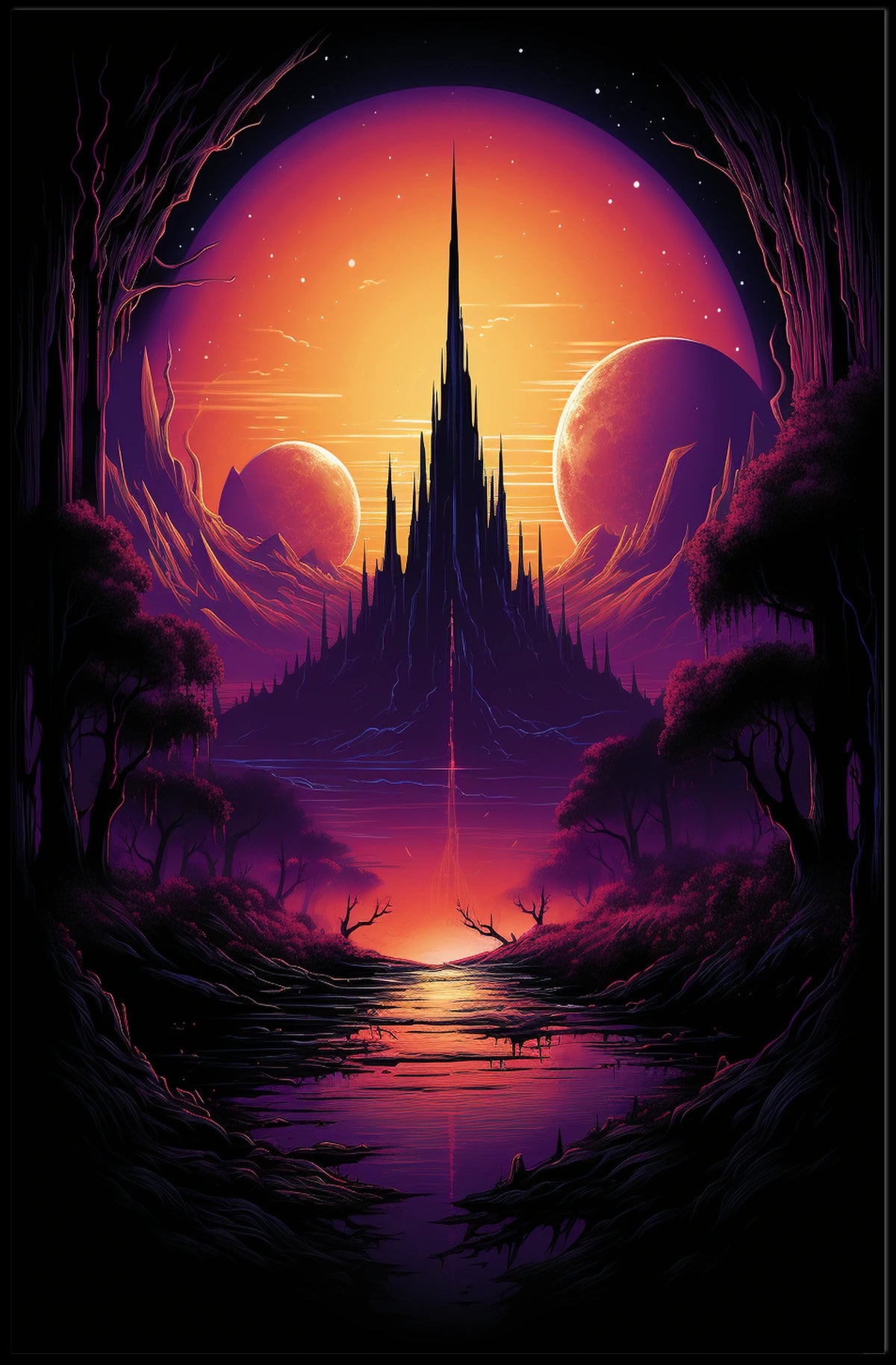 Epic Fantasy Castle in Surreal Cosmic Landscape