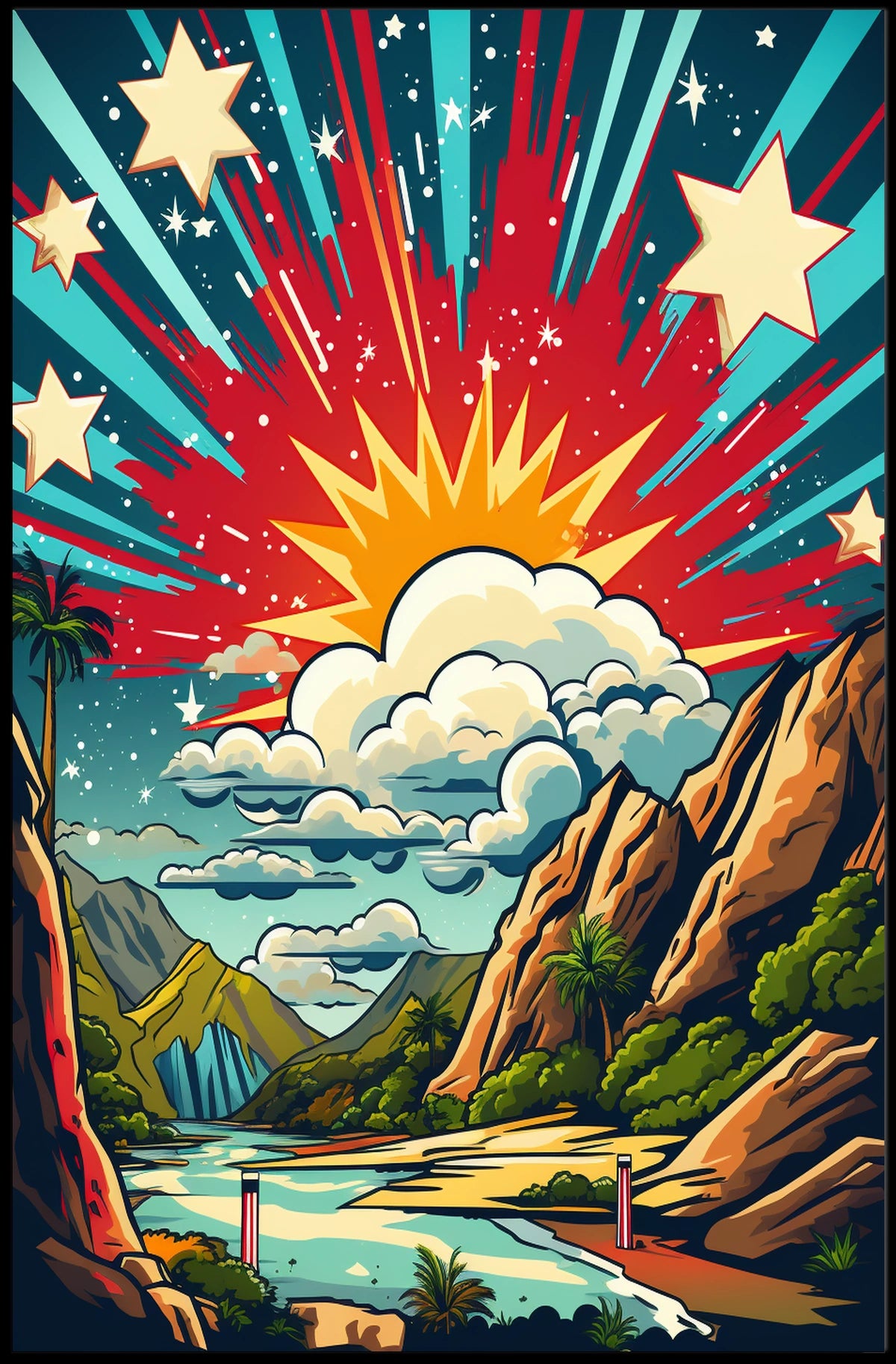 Idyllic Sunrise Vibrance: Artistic and Abstract Landscape Poster