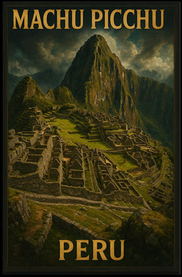 Machu Picchu Peru Travel Heritage Historic Inca Ruins Landscape Vintage Retro Typography Poster