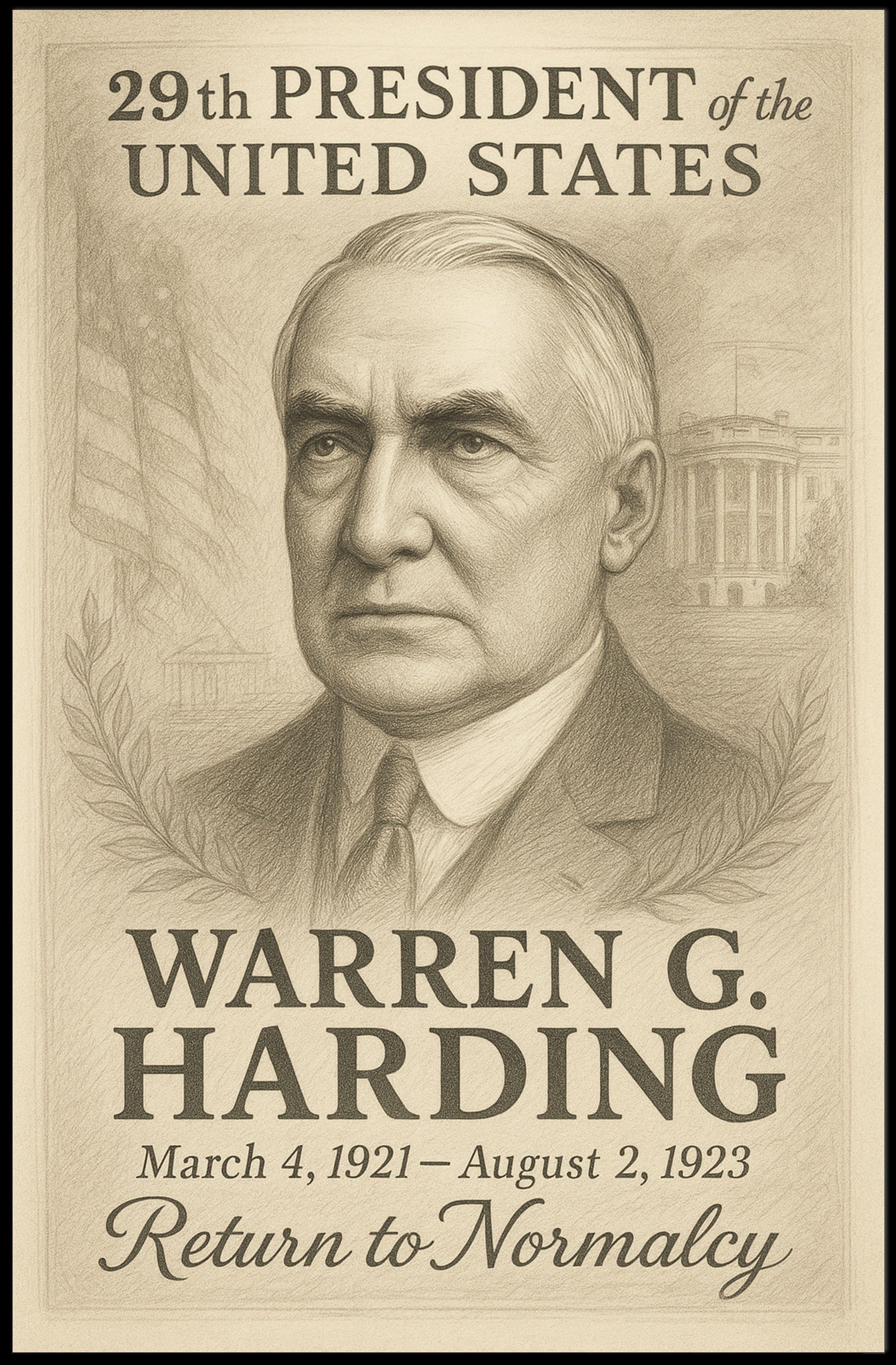 Warren G Harding 29th President Sketch Poster Art Print PosterGoat