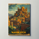 Marrakech Morocco Mountains Palaces Architecture Sunset Travel Poster