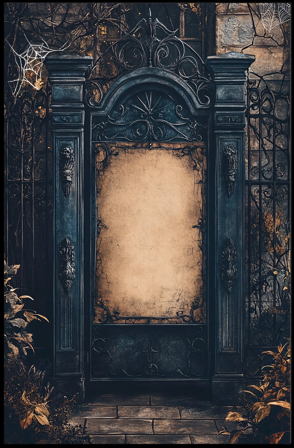 Gothic Mysterious Art Print with Ornate Ironwork Poster
