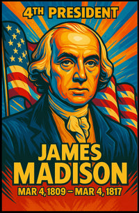 James Madison 4th President of the United States Colorful Comic Book Style Poster