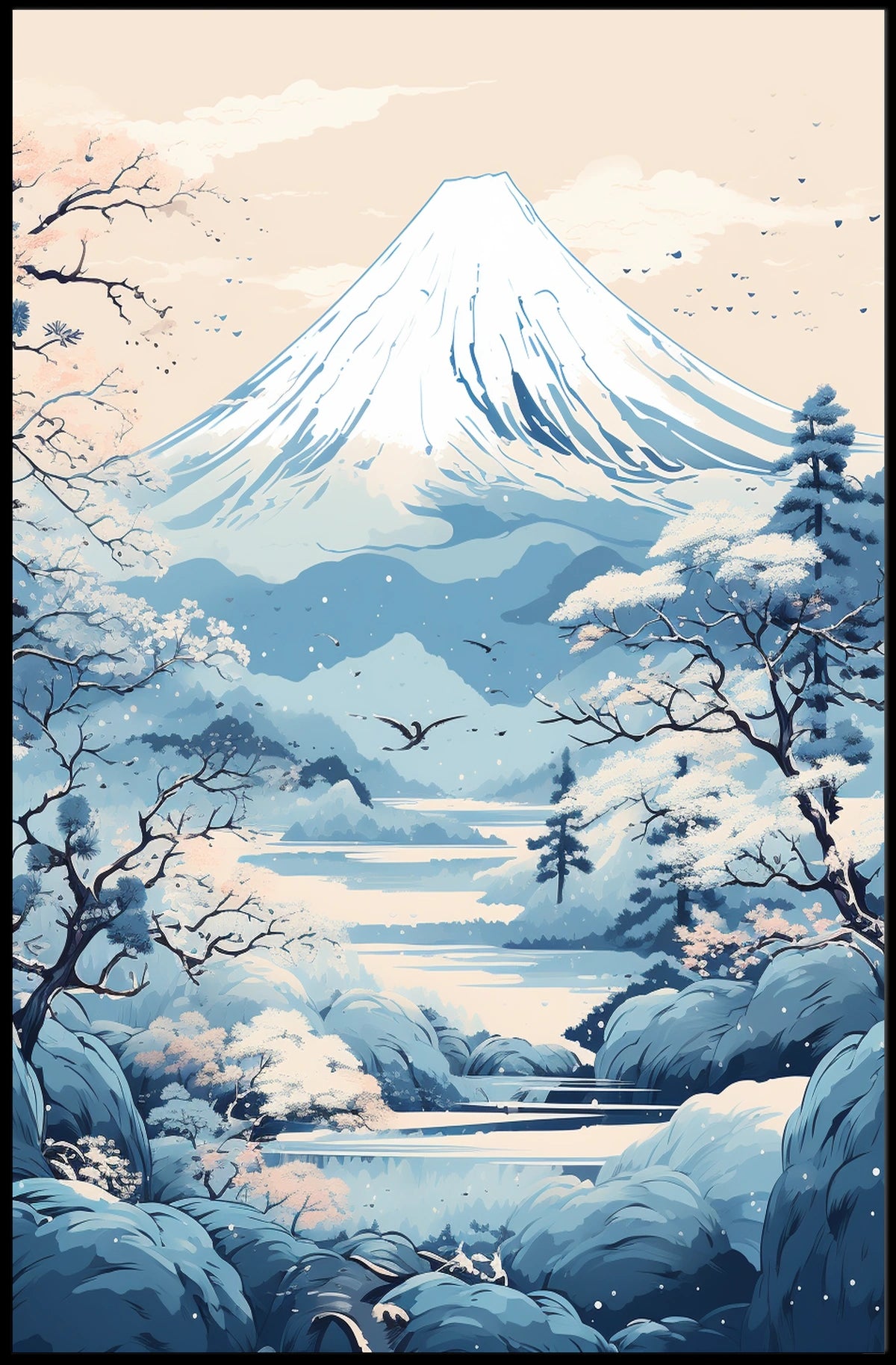 Serene Japanese Landscape Inspired Artistic Poster