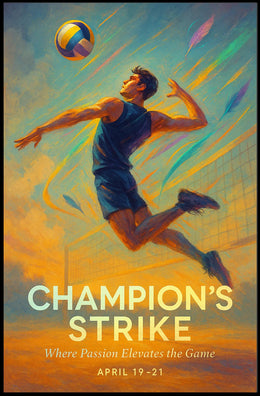 Champion's Strike Energetic Volleyball Action Sports Poster PosterGoat