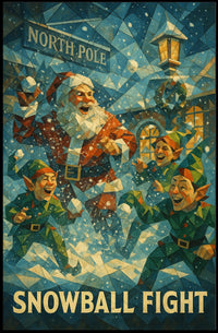 Festive Santa and Elves Snowball Fight Poster