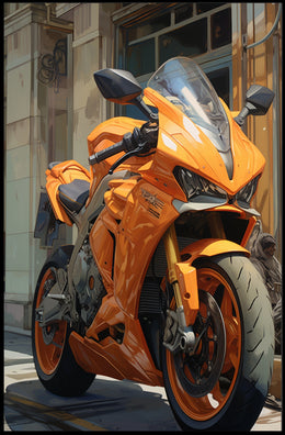 Vibrant Orange Motorcycle Poster PosterGoat