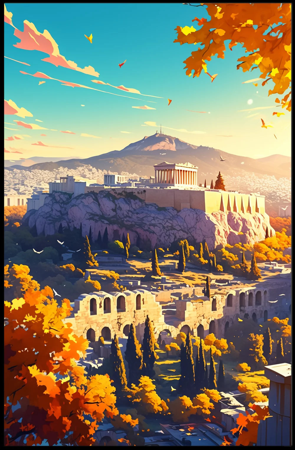 Ancient Greece Acropolis Poster: Timeless Autumn Beauty