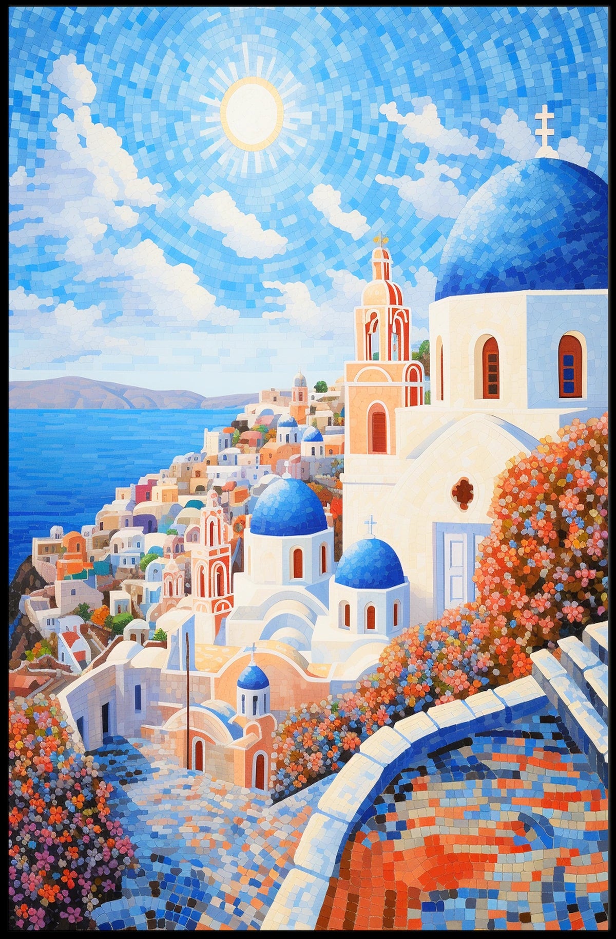 Santorini Coastal Art Print with Mediterranean Flair - Travel Poster