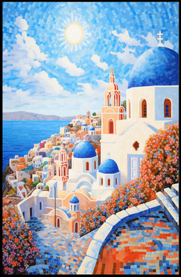 Santorini Coastal Art Print with Mediterranean Flair - Travel Poster