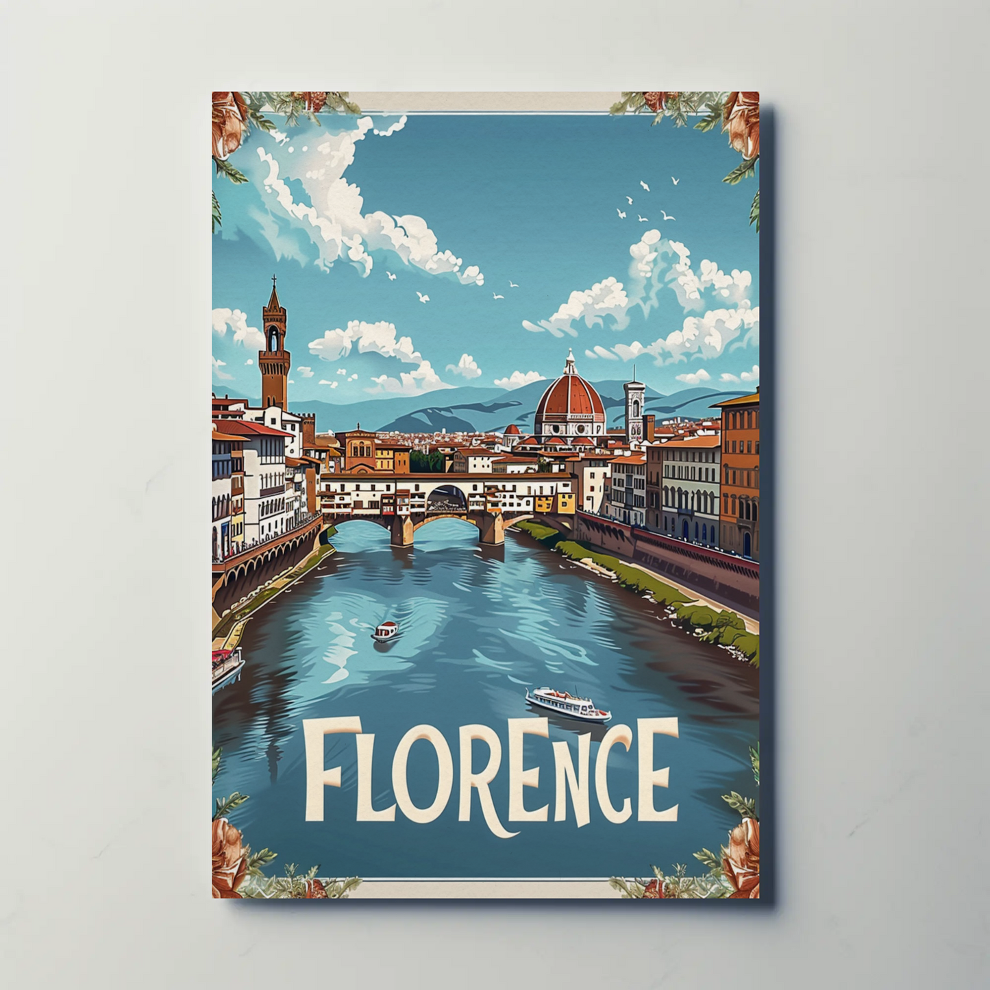 Florence Italy Duomo River Bridge Travel Poster