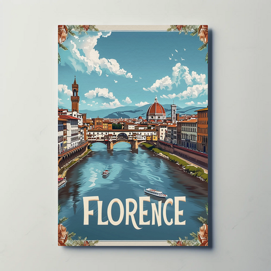 Florence Italy Duomo River Bridge Travel Poster