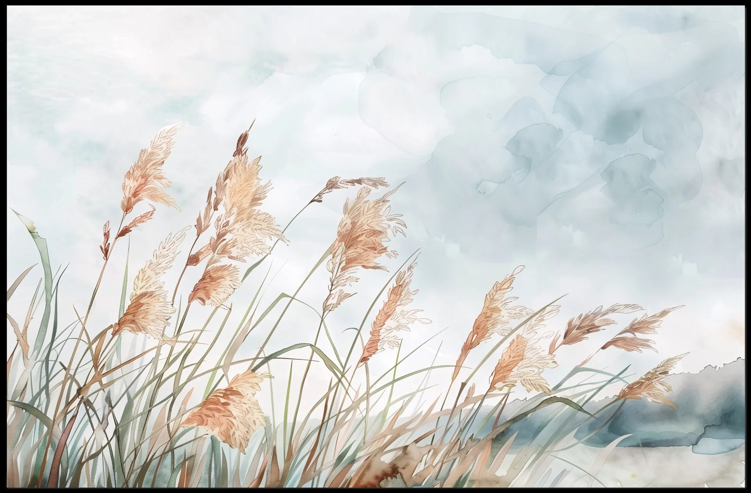 Serene Pampas Grass Watercolor Art Poster