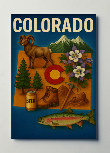 Colorado Outdoors Symbols Wildlife Heritage Travel Poster
