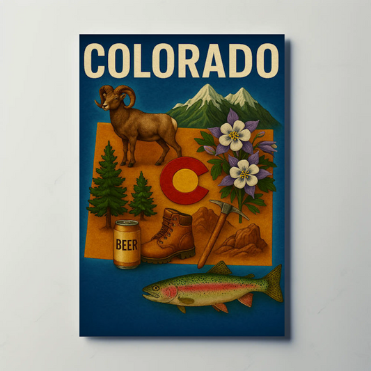 Colorado Outdoors Symbols Wildlife Heritage Travel Poster