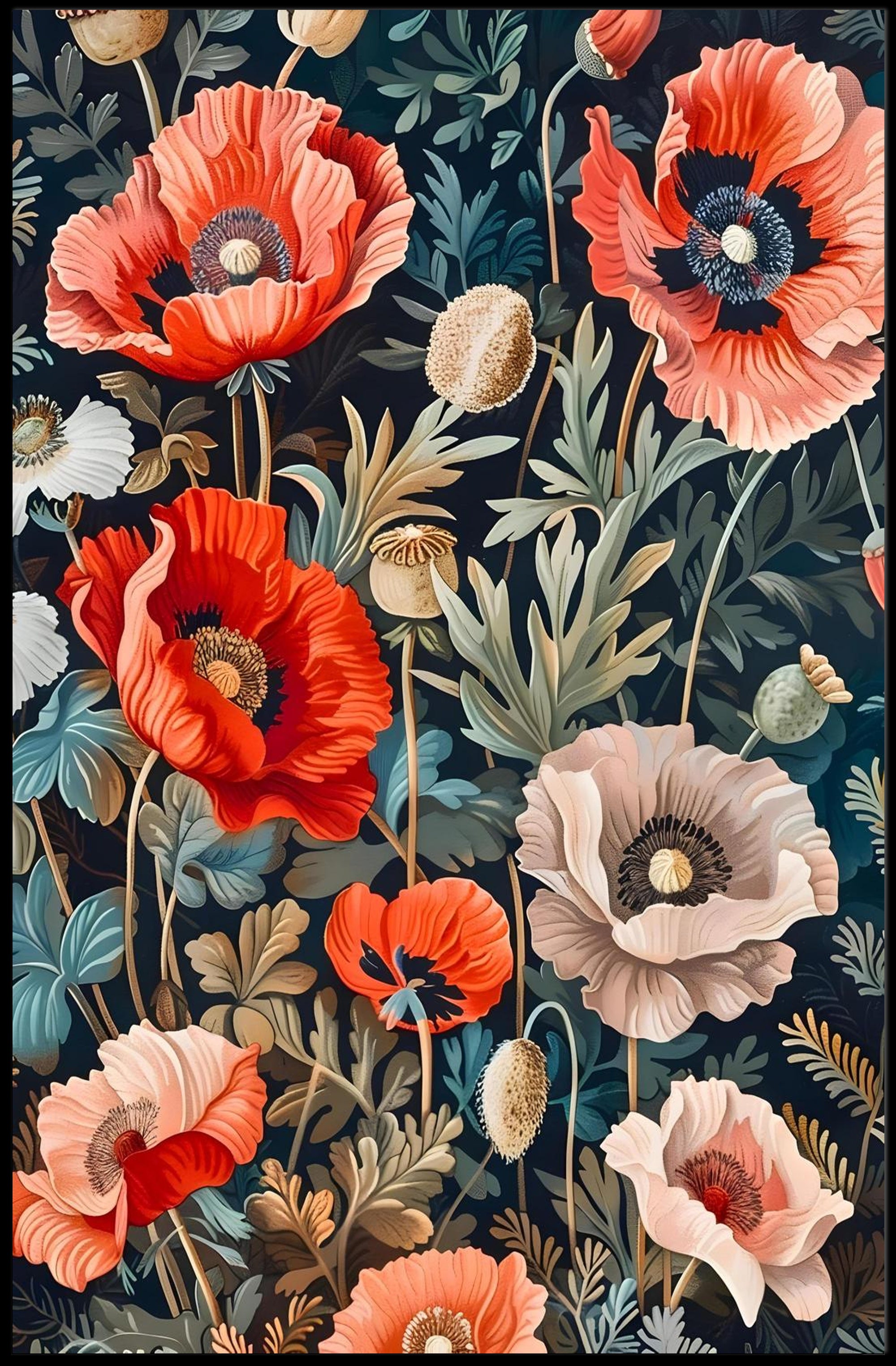 Vibrant Poppies Botanical Floral Poster Art Print