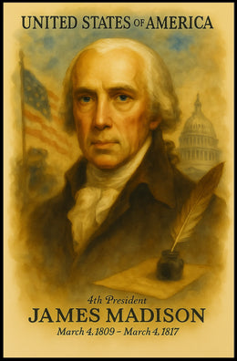 James Madison 4th President of the United States Vintage Watercolor Poster
