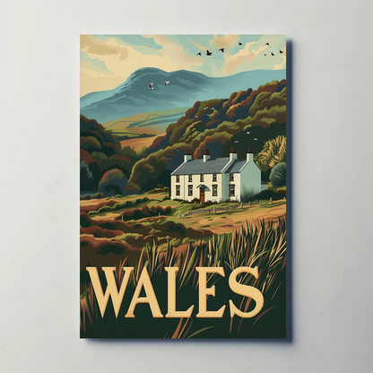 Wales Country Home and Hillside Travel Poster