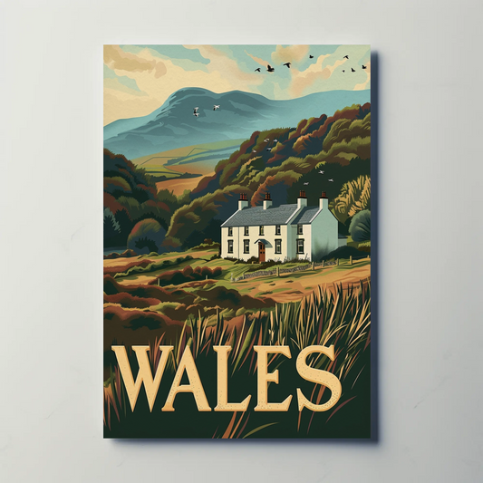 Wales Country Home and Hillside Travel Poster