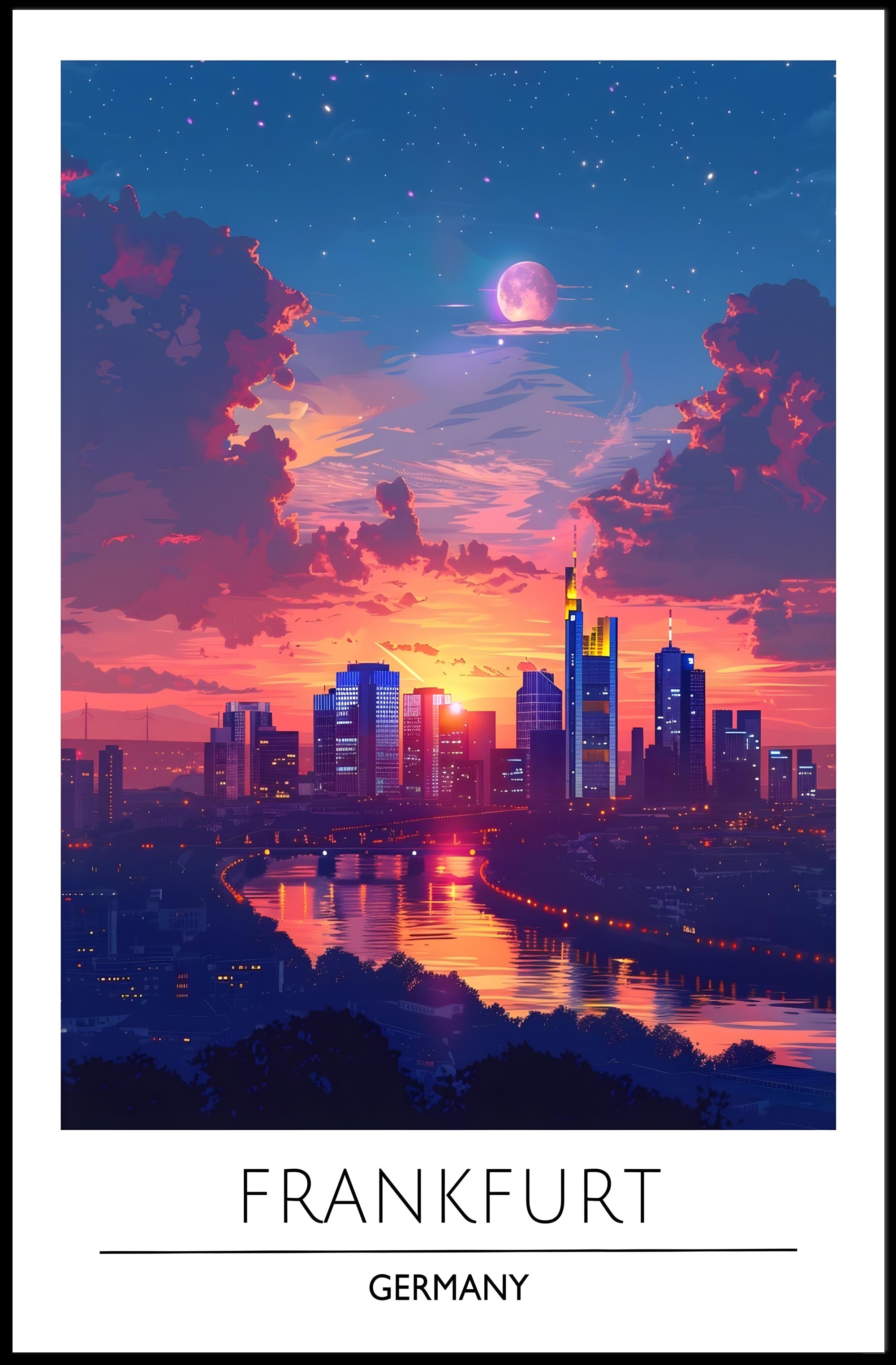 Frankfurt Skyline at Vibrant Sunset Urban or Cityscape Poster