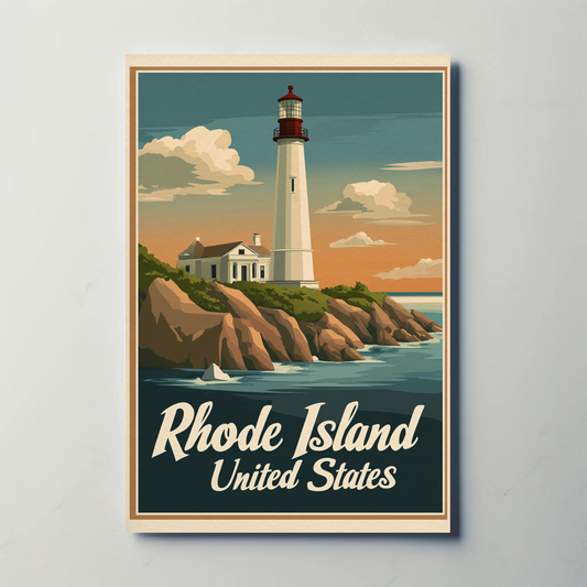 Rhode Island - Coastal Lighthouse Vintage Travel Poster