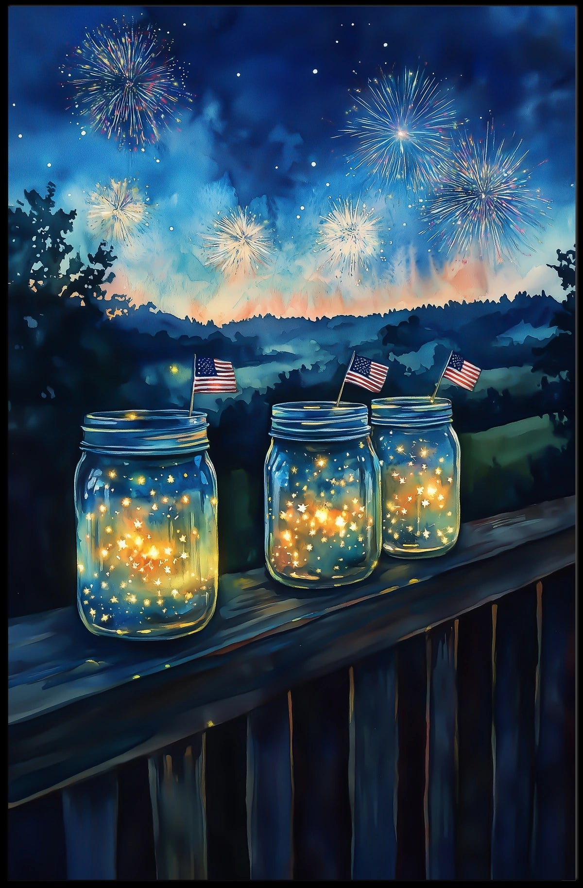 Duck With Starry Hood Among Sunflowers And Mason Jars Poster