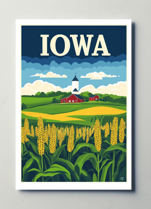 Iowa Farm Landscape Vintage Style Poster