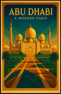 Abu Dhabi Oasis Elegance Vintage Travel Poster