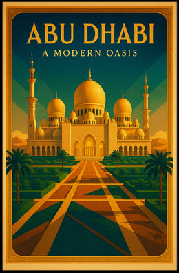 Abu Dhabi Oasis Elegance Vintage Travel Poster