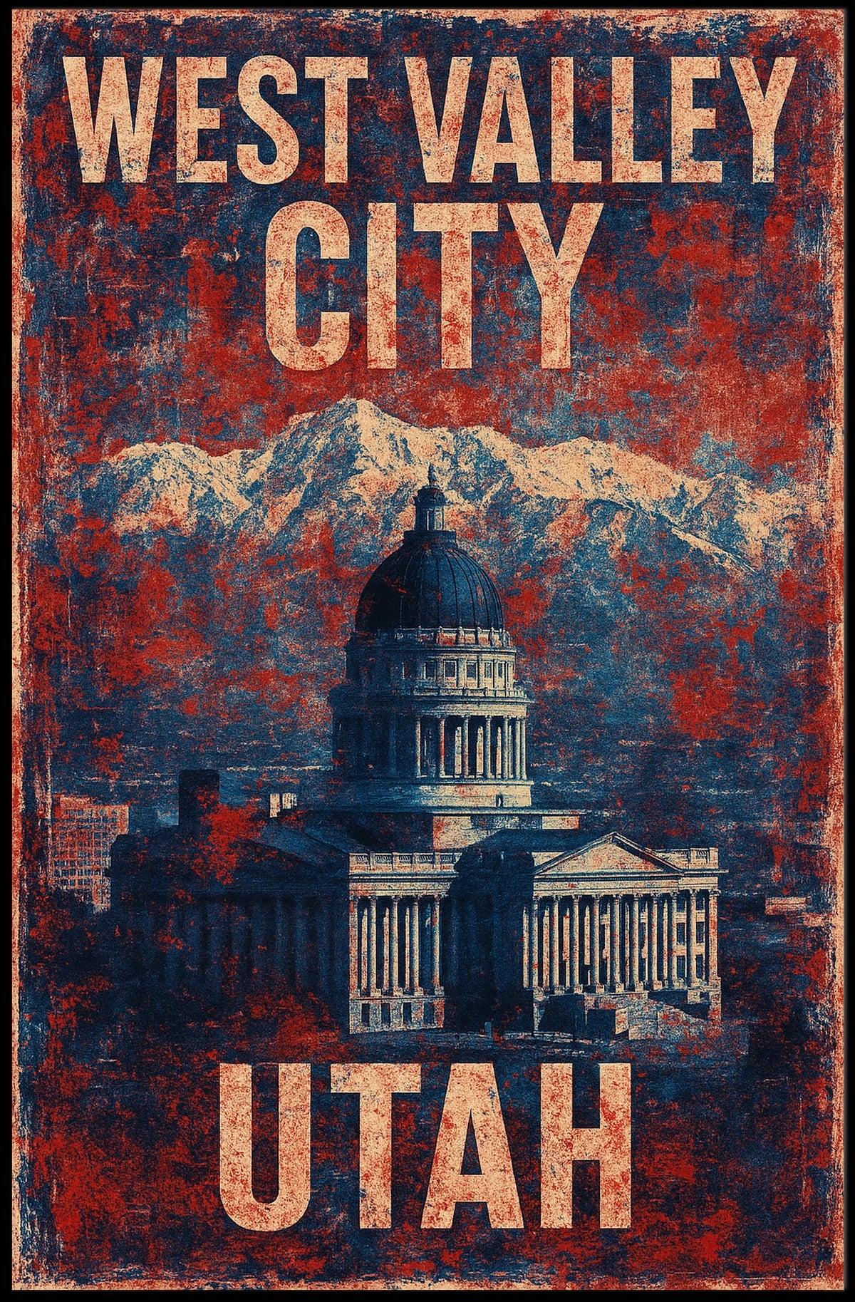 Vintage Capitol Architecture Majestic Mountain Backdrop Art Deco Patriotism Poster