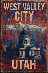 Vintage Capitol Architecture Majestic Mountain Backdrop Art Deco Patriotism Poster