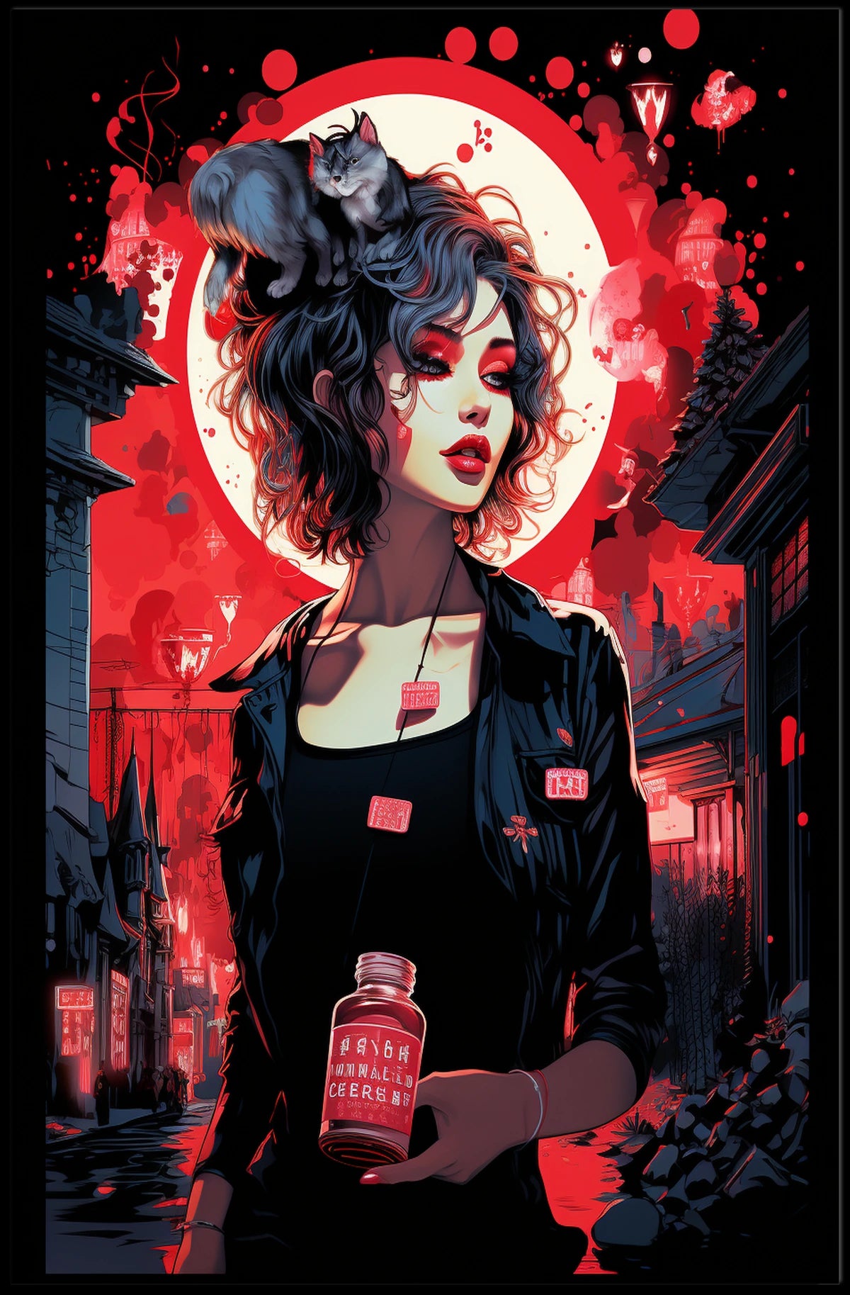 Urban Fantasy Noir Poster: Woman and Cat