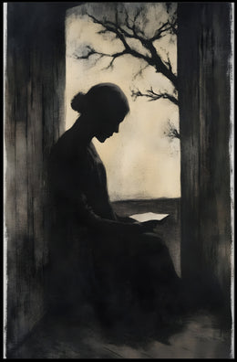 Silhouette Woman Reading Vintage Artistic Poster PosterGoat