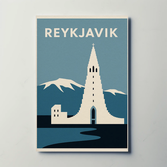 Reykjavik Iceland Minimalist Cathedral Mountains Poster