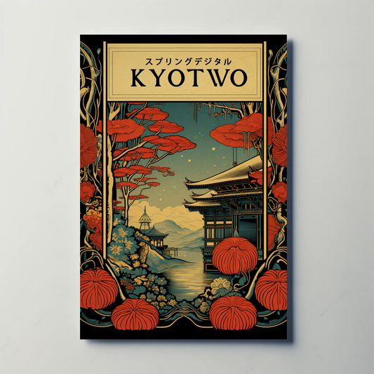 Kyoto Lanterns and Temple Nightscape Travel Poster