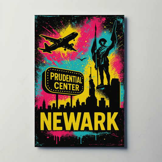 Newark New Jersey Neon Prudential Center Skyline Travel Poster