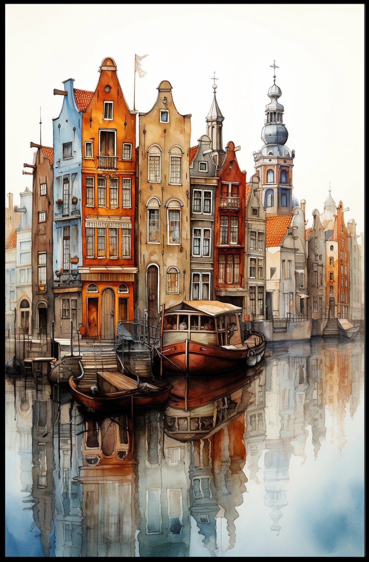 European Canal Cityscape Art Print Travel Poster