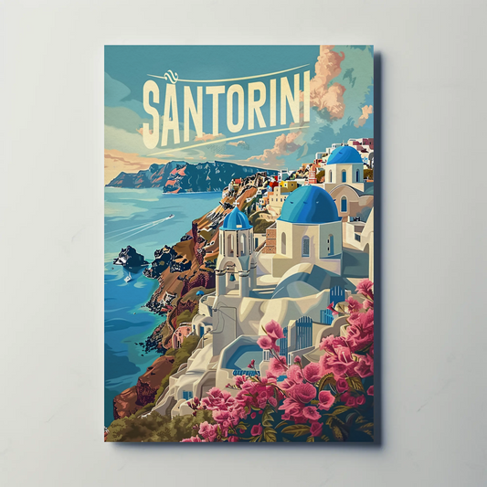 Santorini Greece Clifftop Village Travel Poster